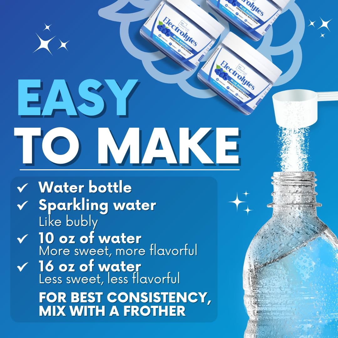 My Adventure to Fit blue raspberry electrolytes packaging on shelf demonstrates sugar-free hydration