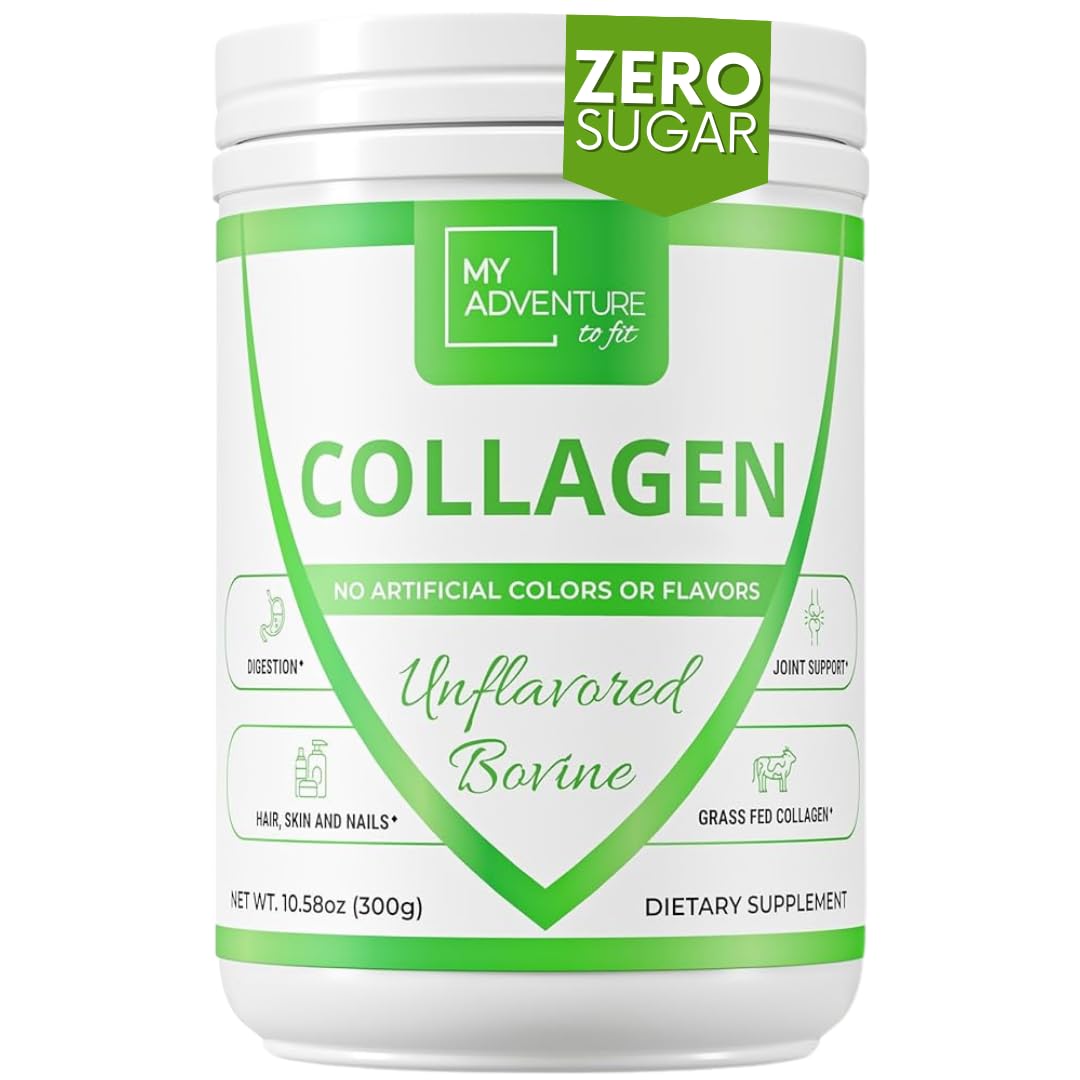 My Adventure to Fit Grass-Fed Collagen bottle—a convenient daily support for skin, hair, and joints.