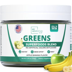 My Adventure to Fit Green Superfood bottle front view for digestion support and energy.