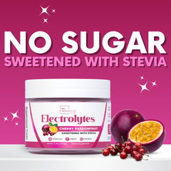My Adventure to Fit electrolytes powder on kitchen counter highlighting natural ingredients.