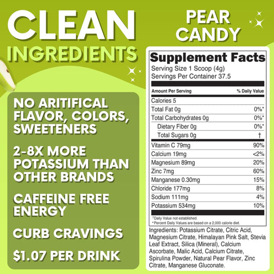 Pear Candy electrolytes scoop ready for quick, electrolyte-rich hydration during workouts.