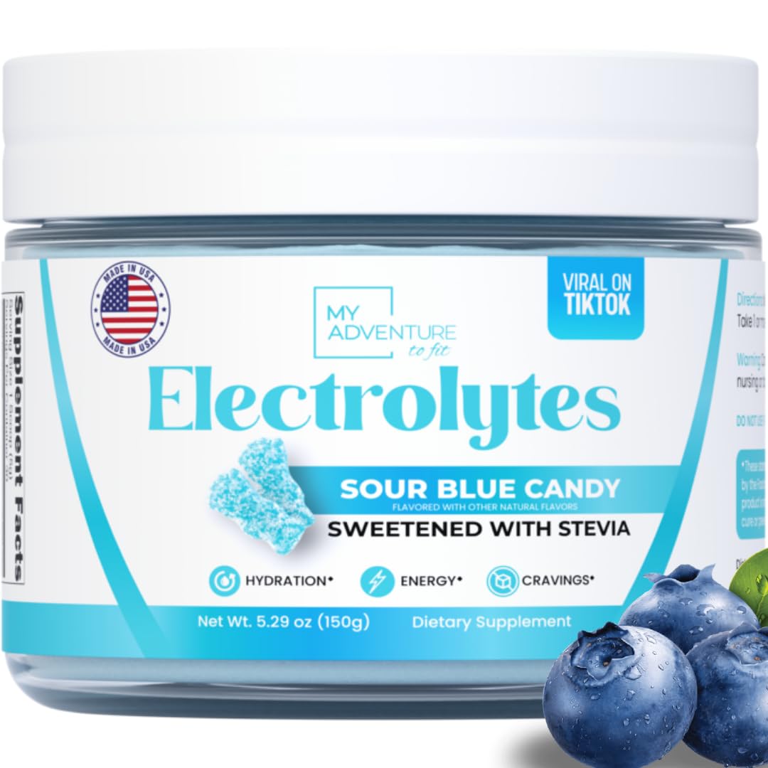 My Adventure to Fit zero sugar Sour Blue Candy electrolytes powder tub for hydration