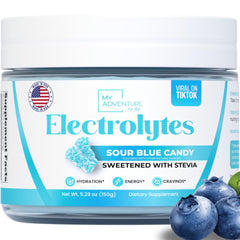 My Adventure to Fit zero sugar Sour Blue Candy electrolytes powder tub for hydration