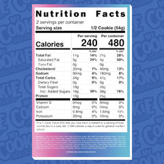 My Cookie Dealer Birthday Cake protein cookie on plate highlights indulgent flavor with high-protein nourishment.