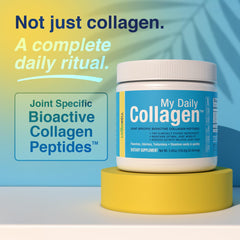 My Daily Collagen bottle being poured for easy daily dosing and use.
