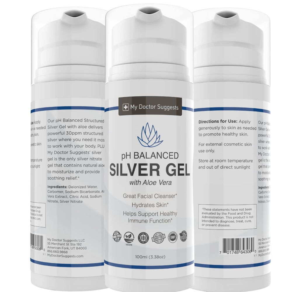 My Doctor Suggests aloe leaf graphic with silver gel