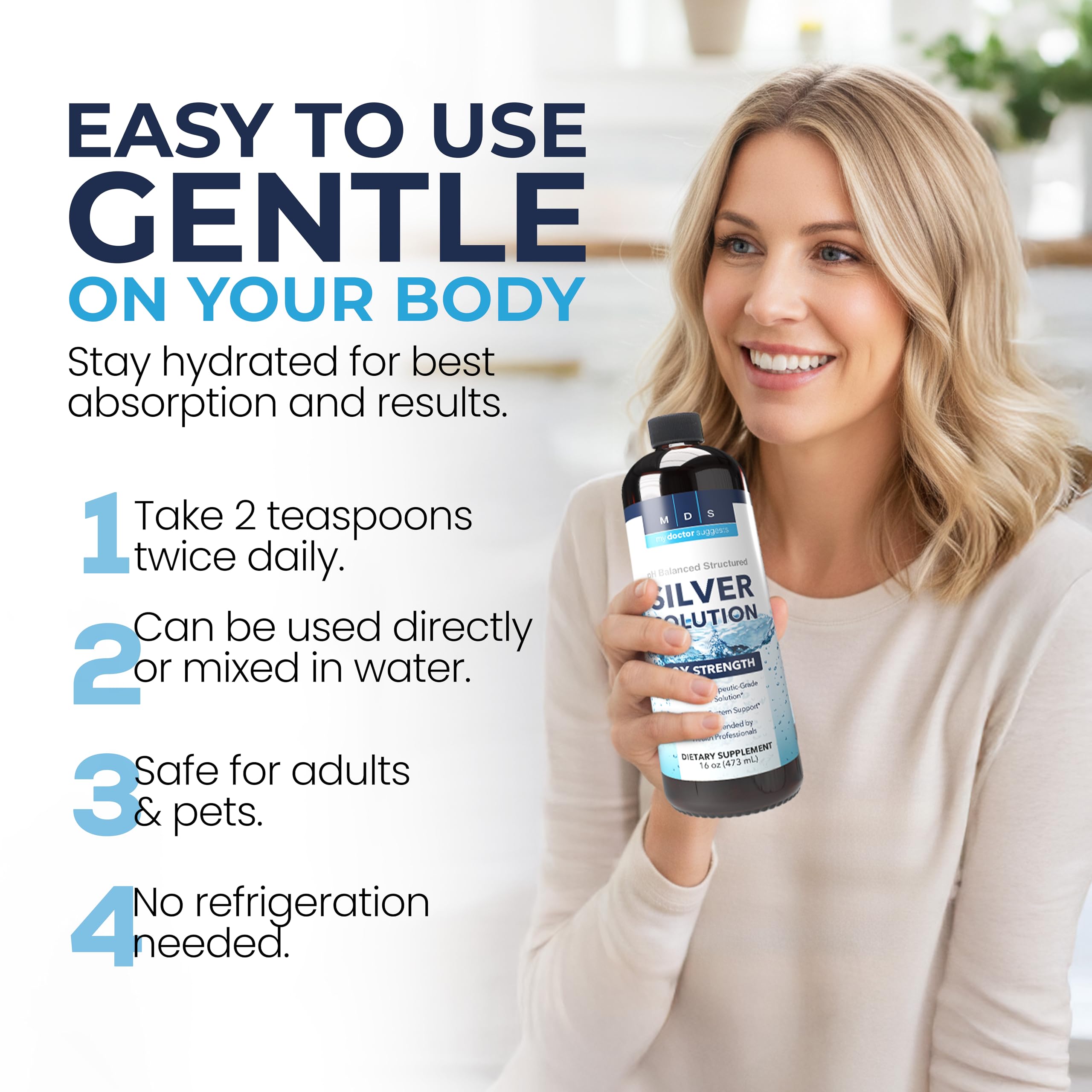 My Doctor Suggests user-friendly daily-use structured silver on countertop