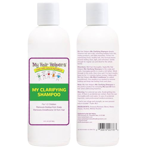 My Hair Helpers Clarifying Shampoo foam-lather demonstrates cleansing action for post-treatment residue.
