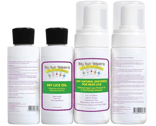 My Hair Helpers dimethicone oil bottle used to slow live lice and ease combing