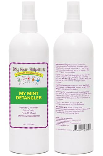 MY HAIR HELPERS Leave-in Conditioner spray on kids' hair for smoother detangling.