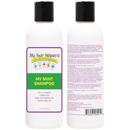 My Hair Helpers Lice Defense conditioner bottle showing kid-friendly formula.