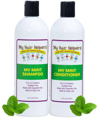 My Hair Helpers Lice Defense Shampoo bottle front with mint aroma for daily use.