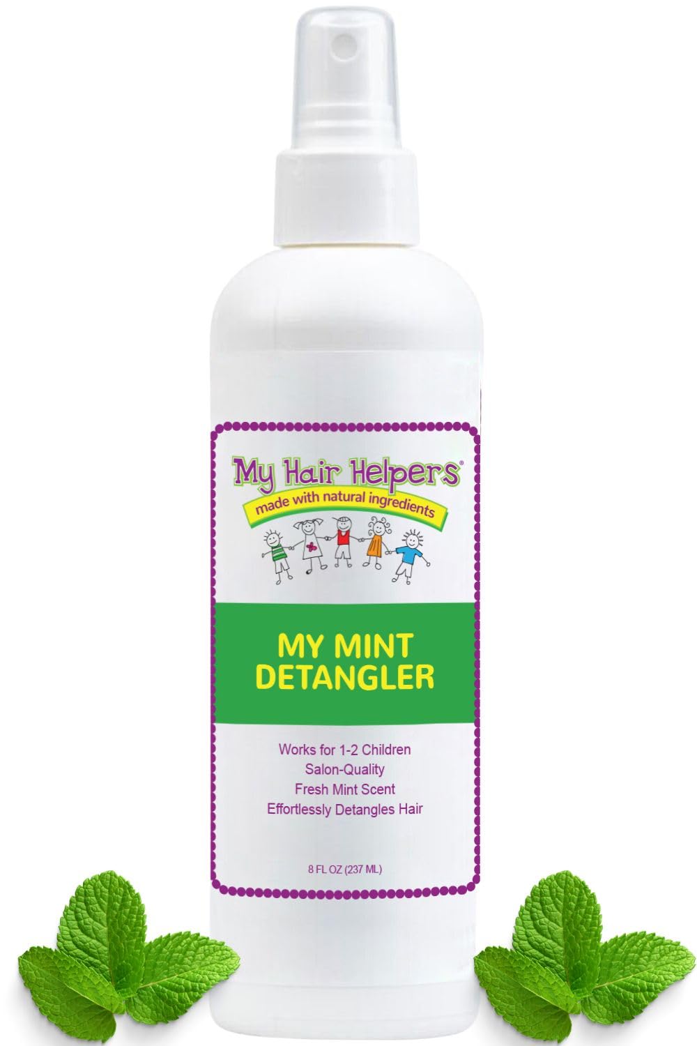 MY HAIR HELPERS Mint Detangler bottle offers easy detangling with peppermint freshness.