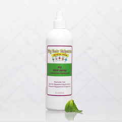 MY HAIR HELPERS Mint Lice Spray packaging closeup shows natural ingredients