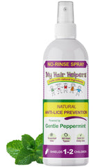My Hair Helpers Mint Spray bottle front view for daily lice prevention.