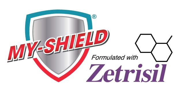 My-Shield travel pack packaging detail emphasizes Zetrisil antimicrobial technology.