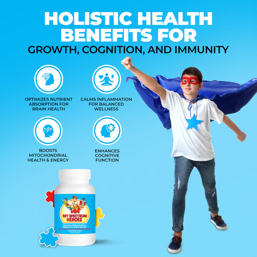 My Spectrum Heroes label design highlights purity and kid-friendly ingredients.