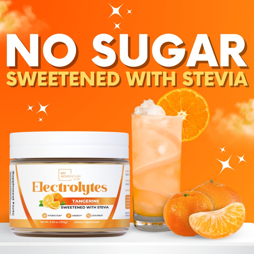 My Adventure to Fit Tangerine electrolytes on-the-go glass for refreshing hydration.