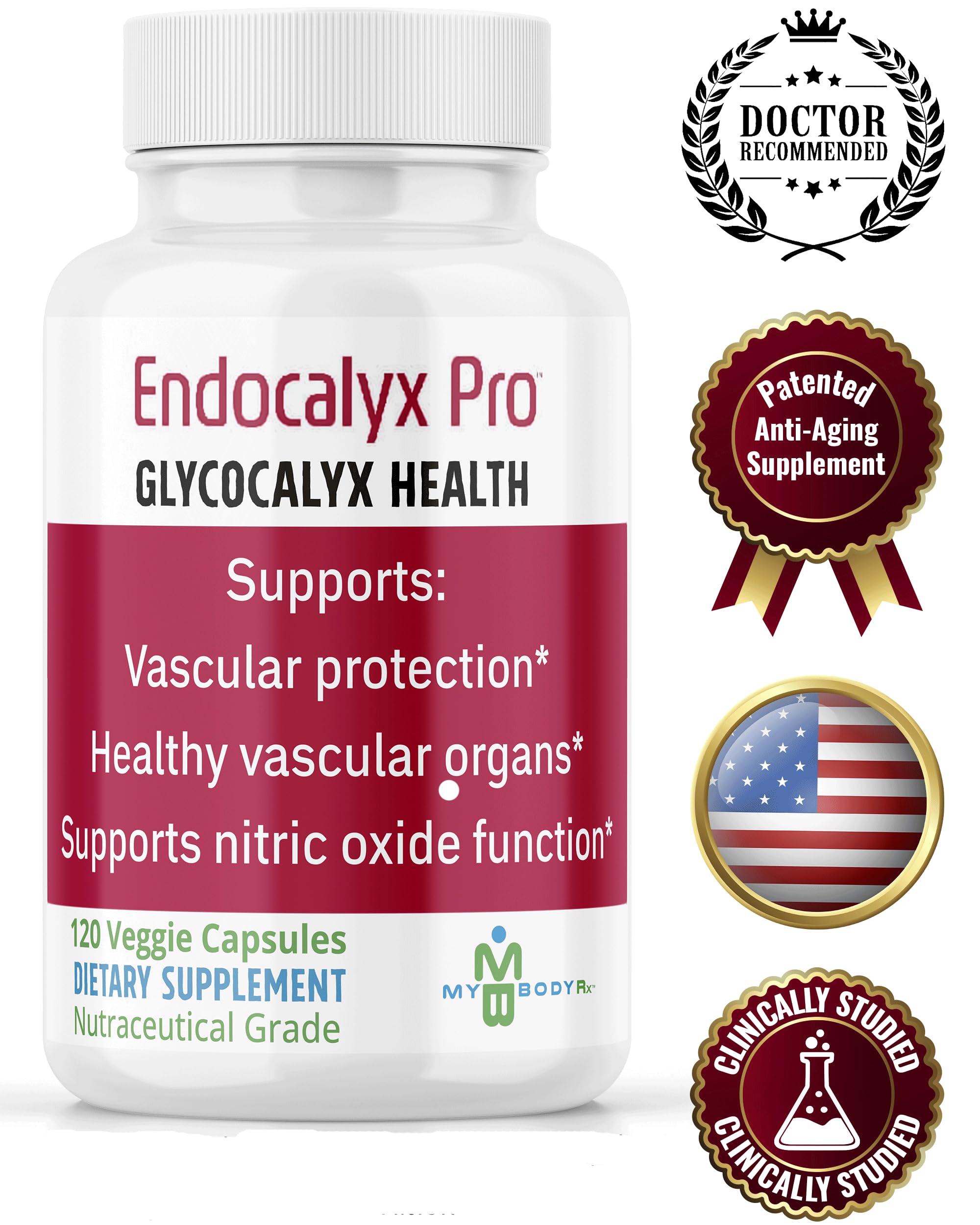 MYBODYRX Endocalyx Pro ingredients panel highlights polysaccharides and antioxidants for wellness
