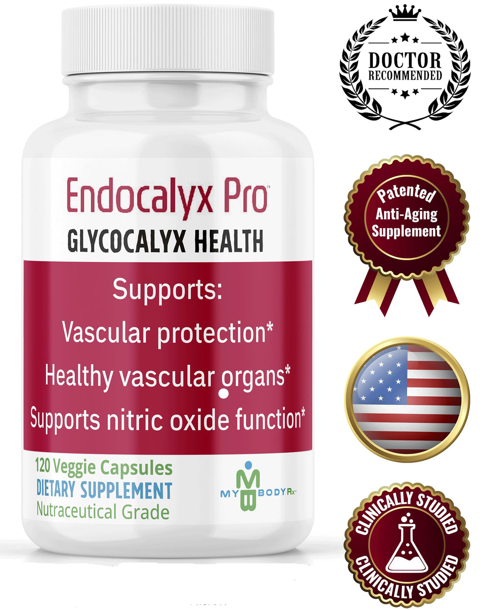 MYBODYRX Endocalyx Pro ingredients panel highlights polysaccharides and antioxidants for wellness