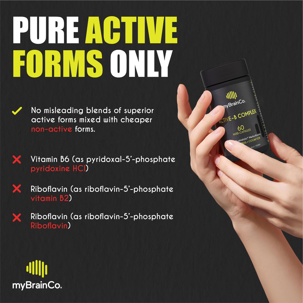 Pour shot highlighting easy daily capsule intake for myBrainCo Active-B Complex.
