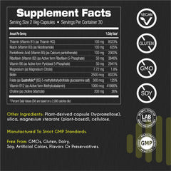Ingredients panel shows methylcobalamin and high-strength B vitamins in the blend.