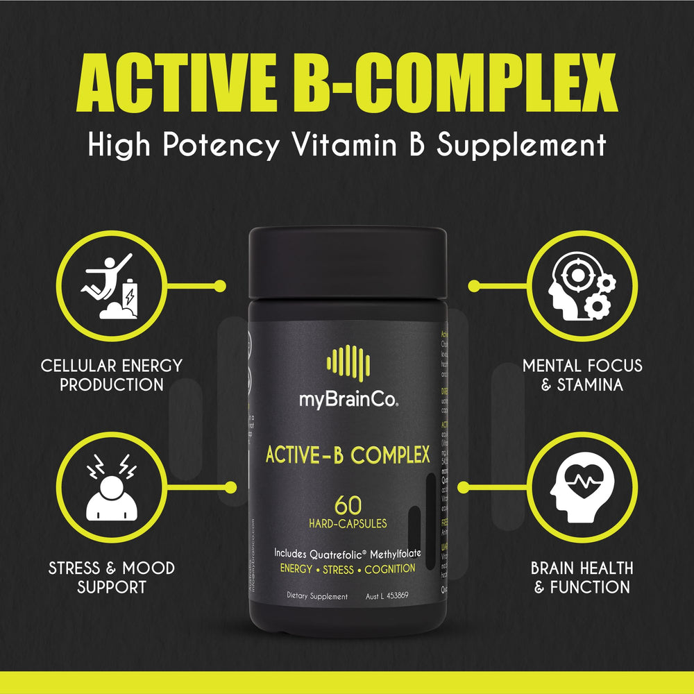 Label detail reveals methylfolate and choline content in myBrainCo Active-B Complex.
