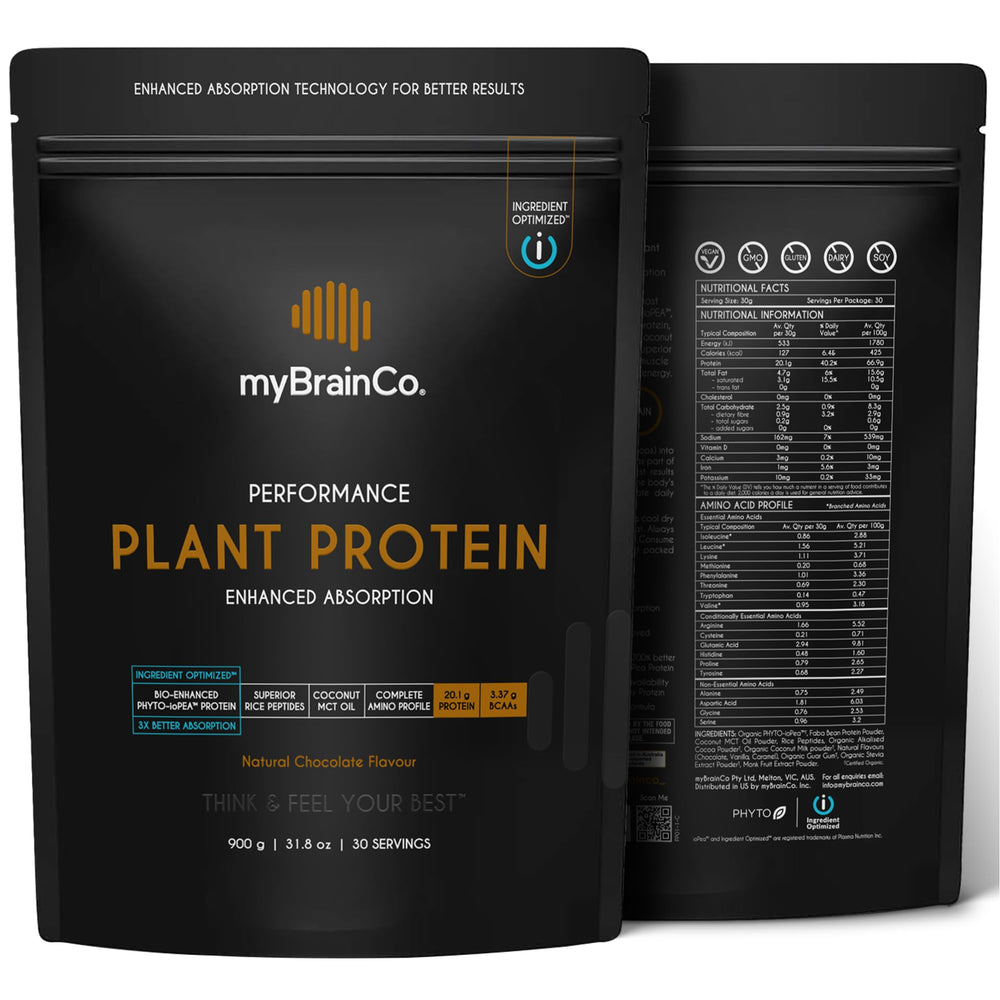 MyBrainCo bio-optimized protein scoop in a jar for quick, smooth shakes.
