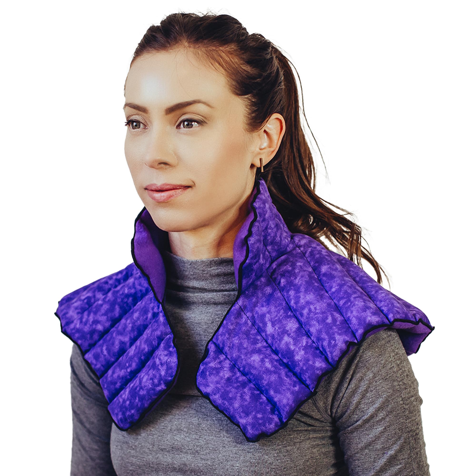 MyCare weighted neck and shoulder wrap provides secure hands-free relief.