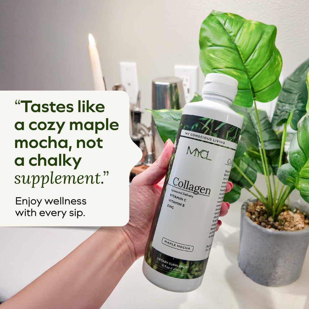 MYCL Liquid Collagen amino acids graphic featuring glycine, proline, arginine for tissue support