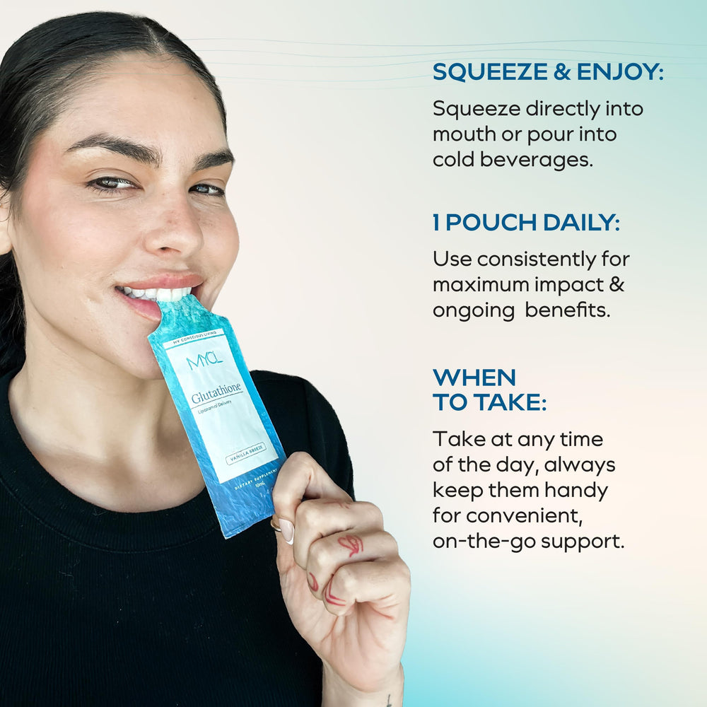 MYCL liquid serving squeezed into a glass for easy daily use.