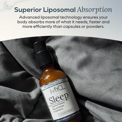 MYCL Sleep Liposomal Melatonin berry bottle and glass on nightstand