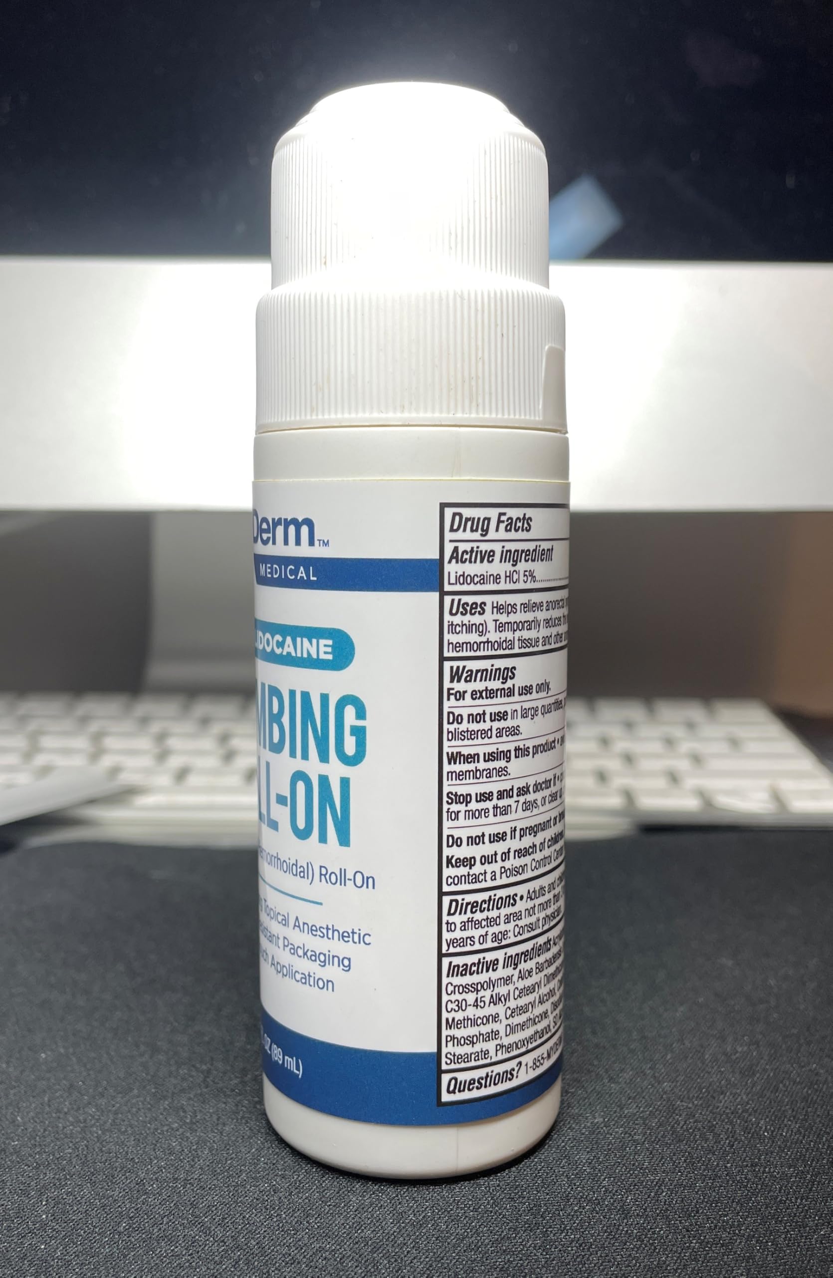 Compact Myderm bottle packaging ideal for travel and care.