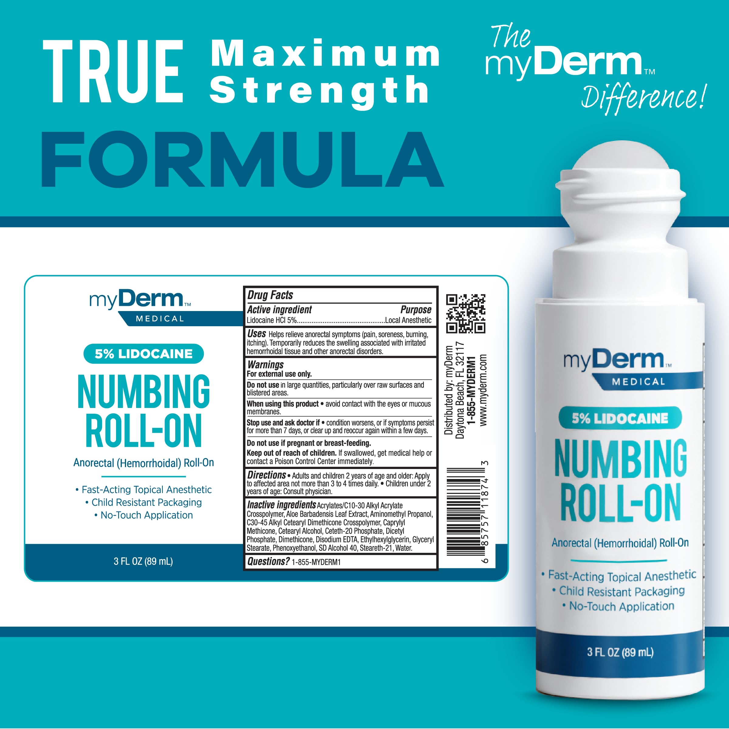 Myderm Medical roll-on application from an angle for easy use.