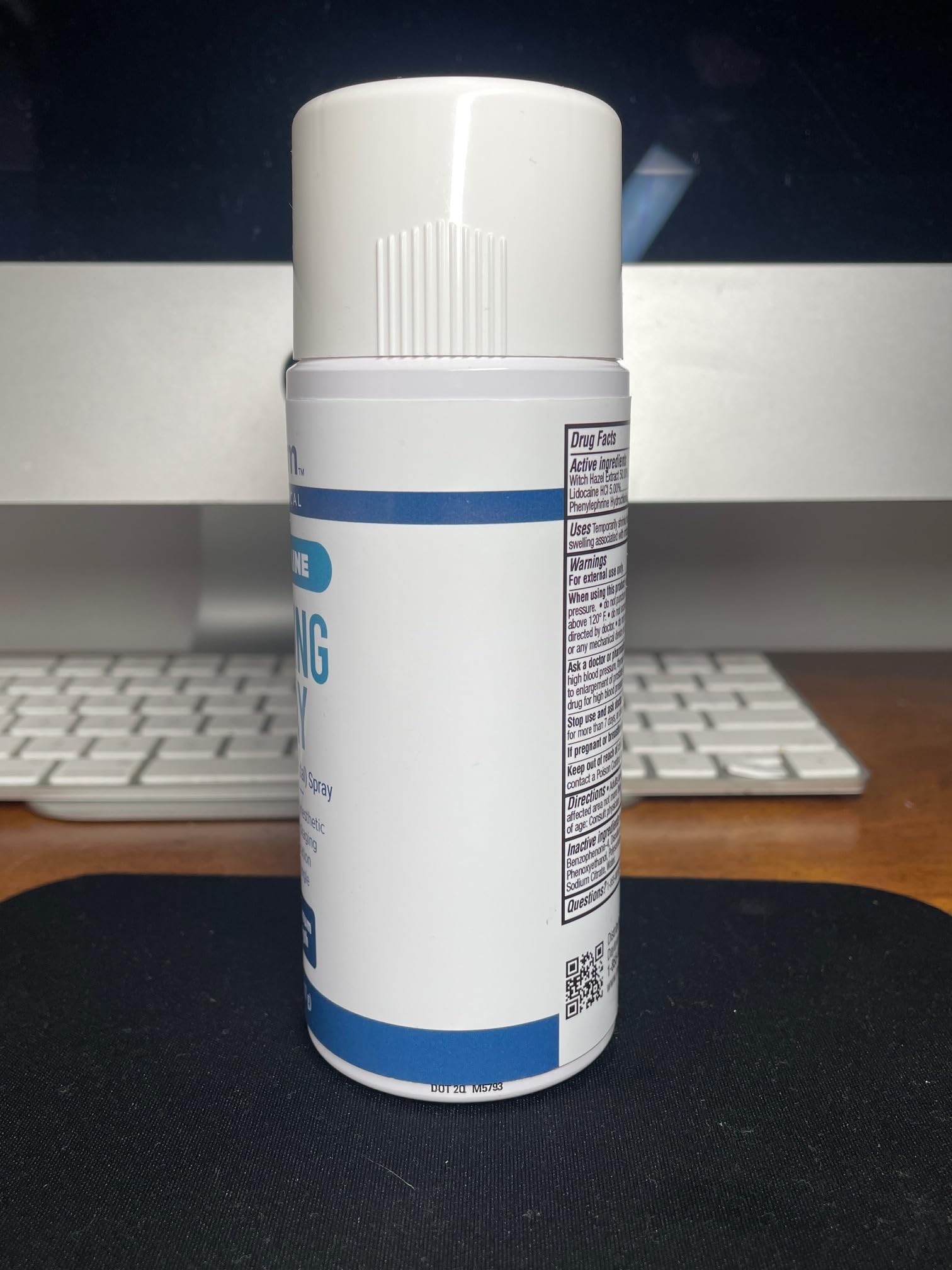 Made in the USA badge on Myderm Numbing Spray packaging.