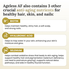 Myers Detox Ageless AF biotin close-up emphasizing hair and nail health potential.
