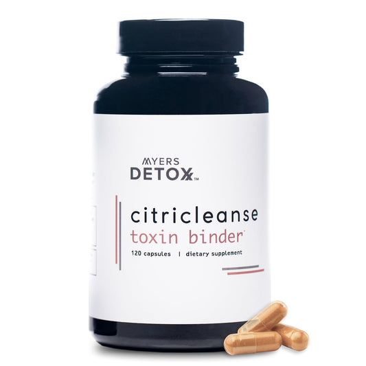 Myers Detox CitriCleanse bottle on a clean surface, supporting daily detox routine.