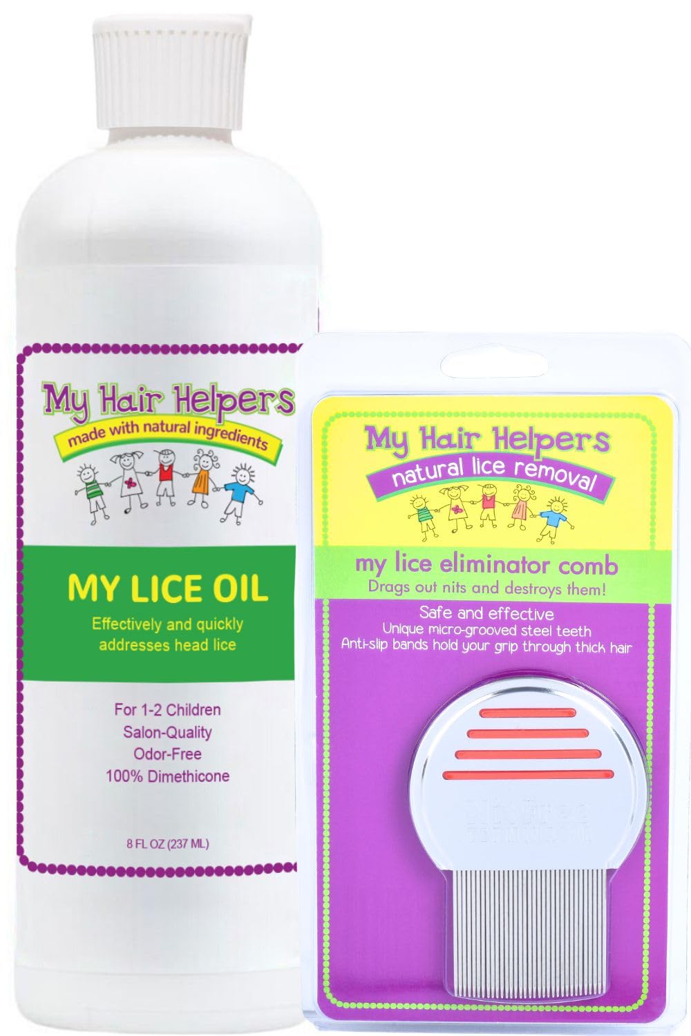 My Hair Helpers unscented dimethicone oil bottle for easier lice coating