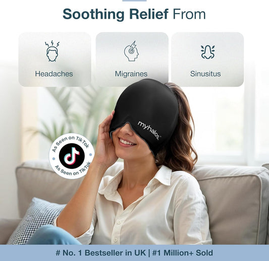 MyHalos Migraine Relief Cap side view, stays colder longer thanks to extra gel.