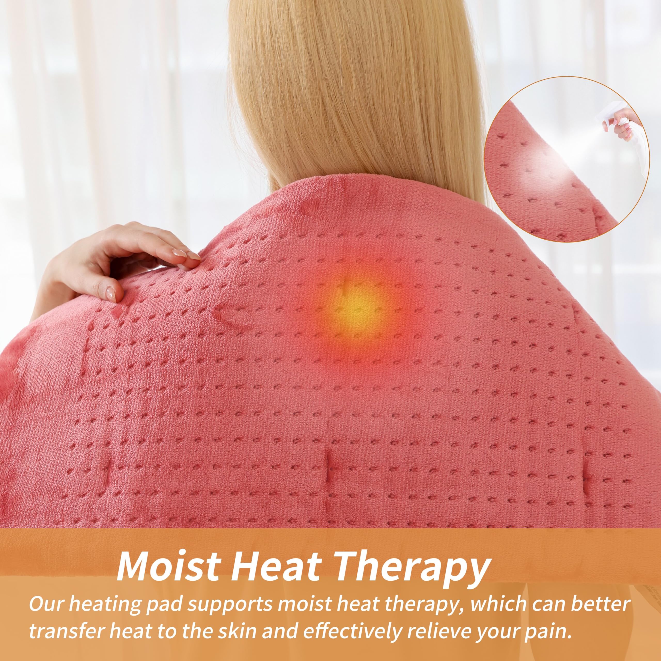 Myiosus grapefruit-red pad with 3 heat levels for personalized comfort.