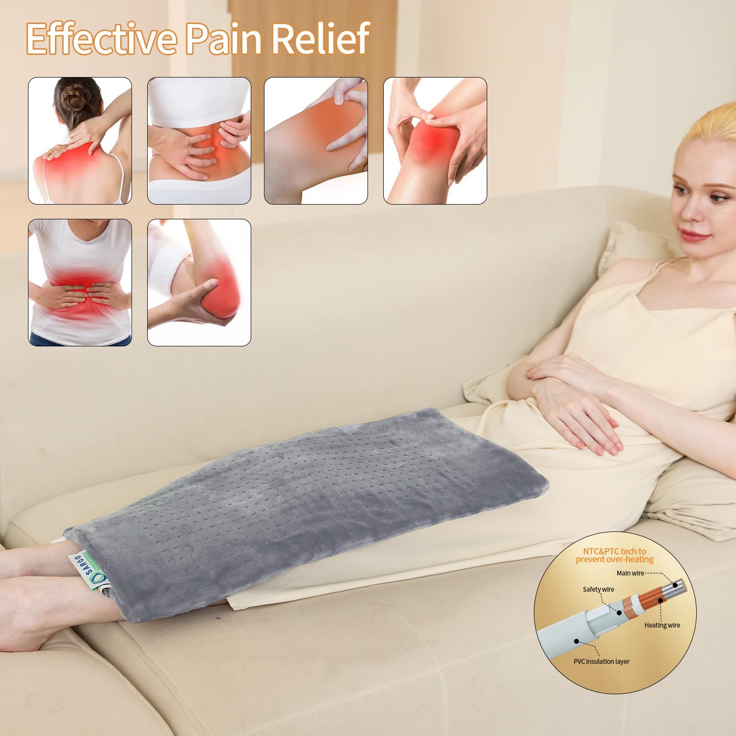 Myiosus massaging weighted heating pad in soft flannel fabric offers cozy warmth.