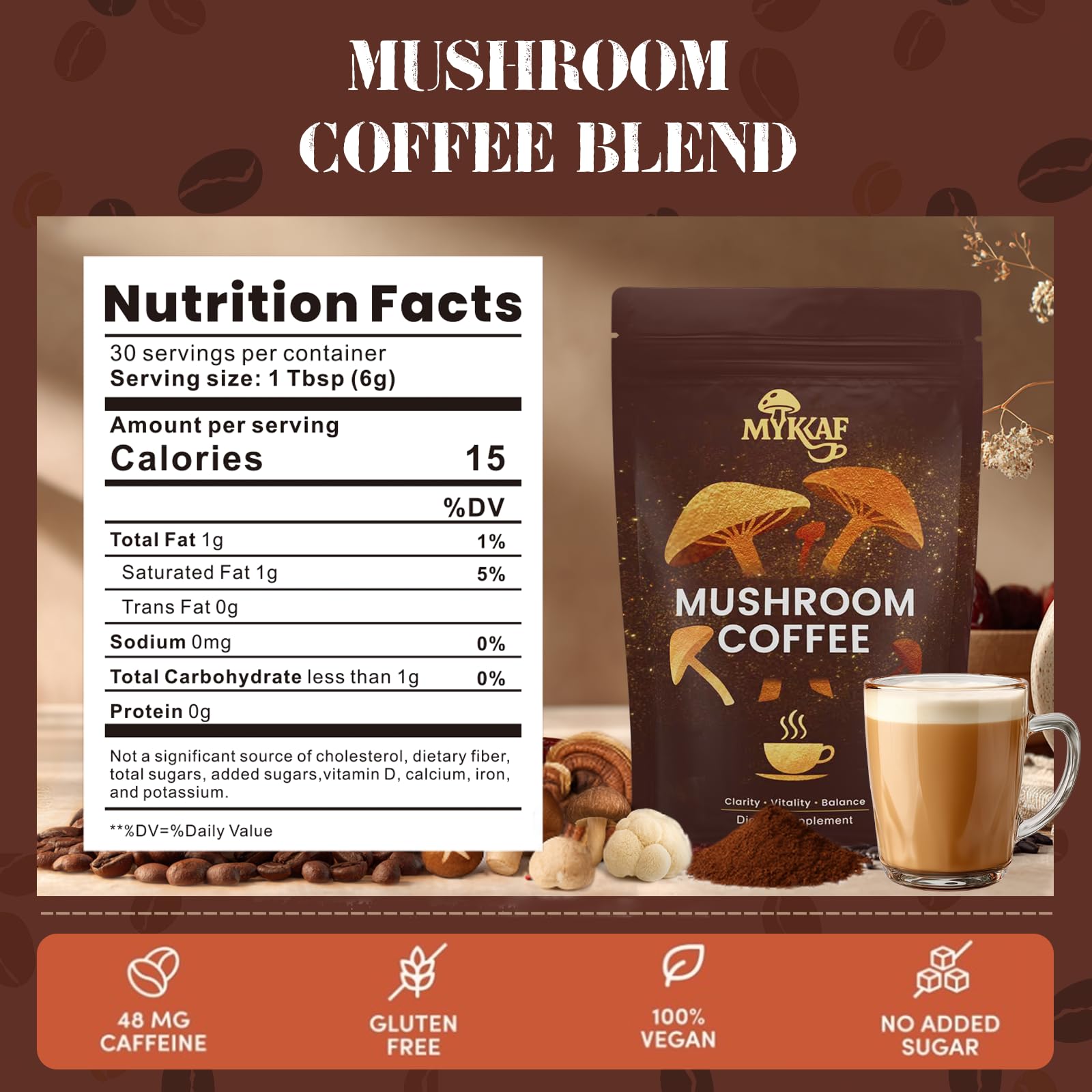 MYKAF Mushroom Coffee Arabica beans ready for brewing a rich cup