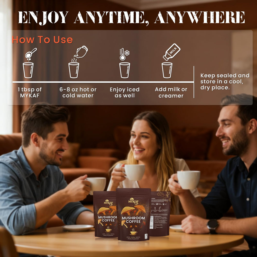 MYKAF Mushroom Coffee travel mug ready for on-the-go routine
