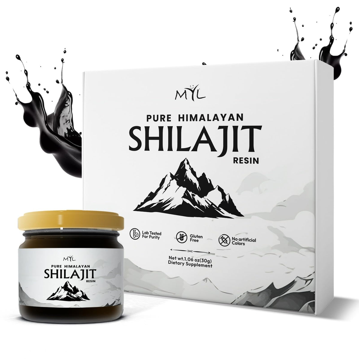 MYL Shilajit resin jar close-up shows gold-grade purity and mineral richness.