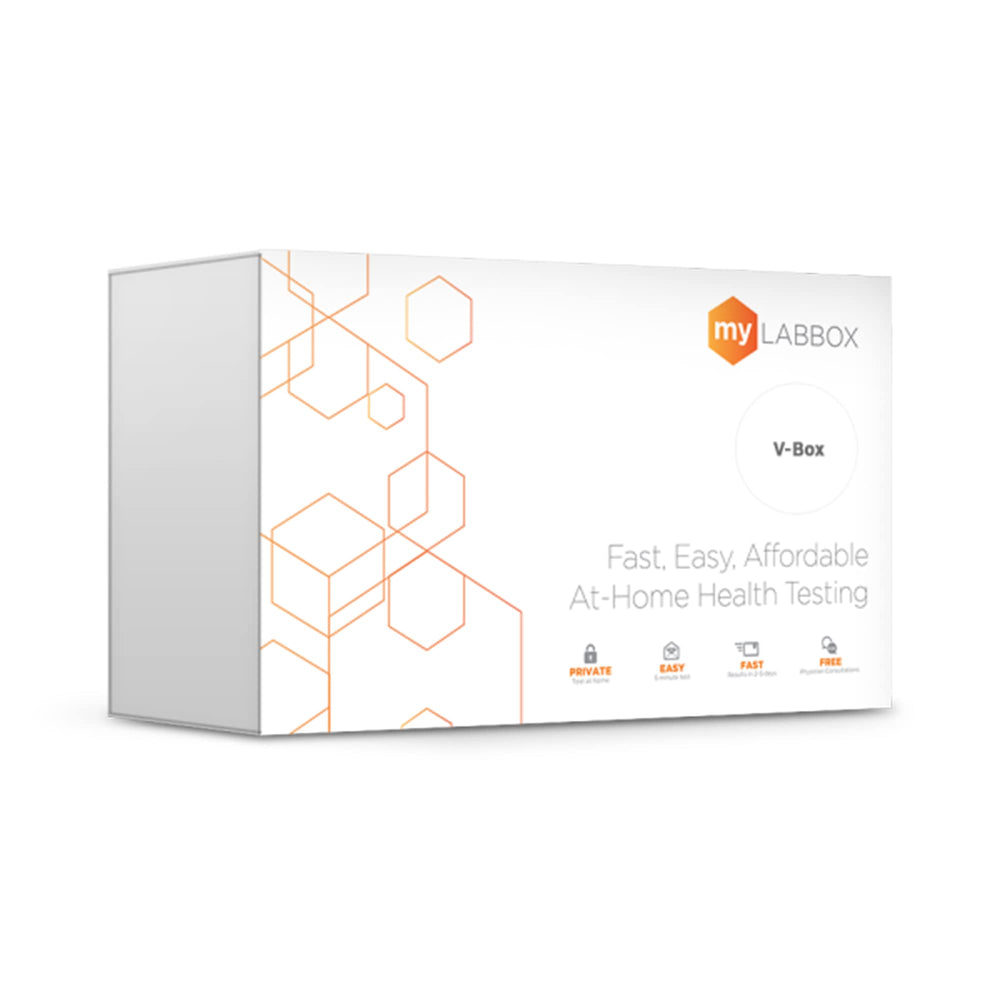 myLAB Box V-Box front view of the at-home vaginal health kit for privacy