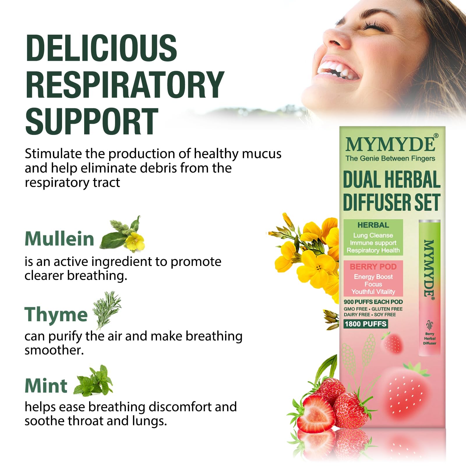 MYMYDE Mullein Diffuser Pen mint-thyme flavor for refreshing mood during breaks.
