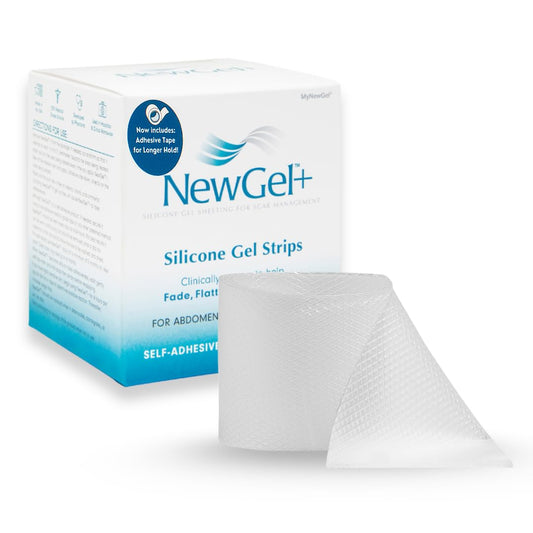 MyNewGel Advanced silicone tape for the abdomen area hydrates and protects scar tissue.