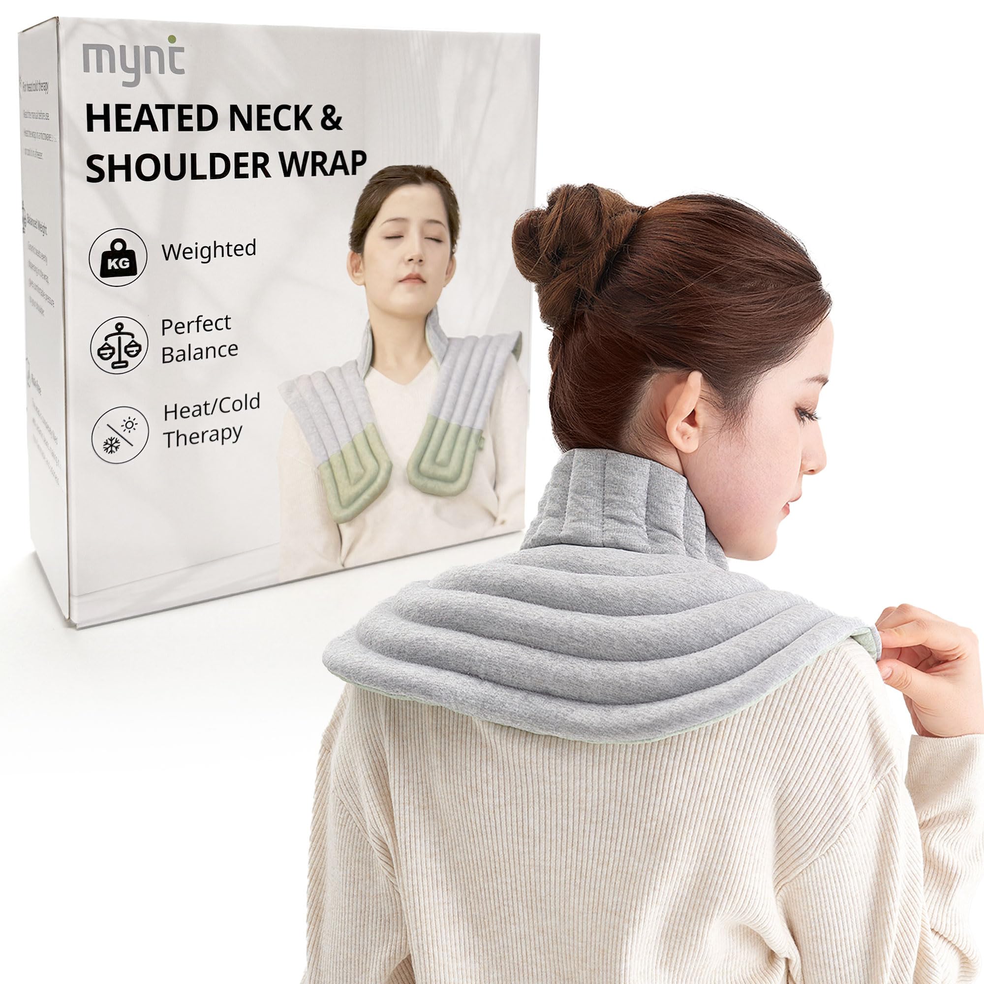 Mynt compartmentalized heated neck wrap ready for soothing warmth.