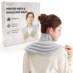 Mynt compartmentalized heated neck wrap ready for soothing warmth.