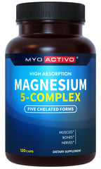 MyoActivo bottle front displaying the 5-in-1 magnesium complex for daily wellness.